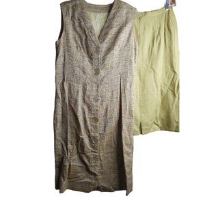 Vintage 1960s 1970s Handmade Long Vest Dress Skirt 2 piece Green Sleeveless